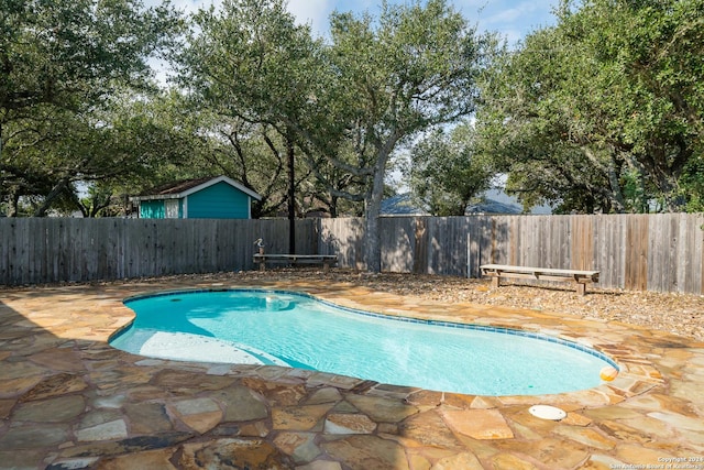 view of swimming pool with a patio area