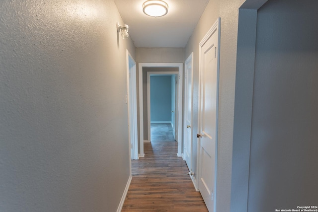 hall with dark hardwood / wood-style flooring