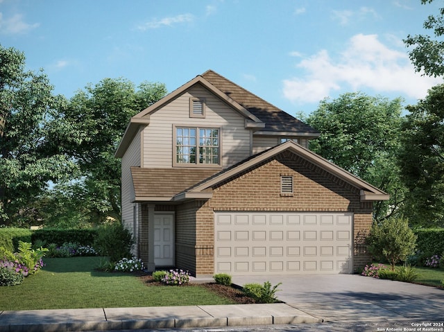 front of property featuring a front yard and a garage