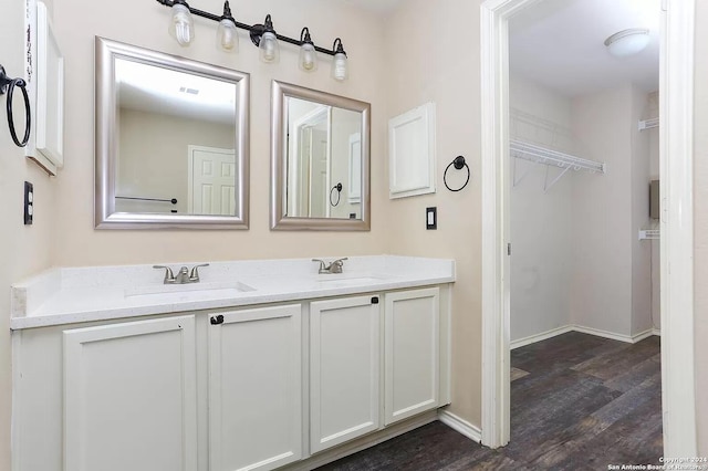 bathroom with wood-type flooring and vanity