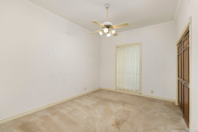 empty room with light carpet and ornamental molding