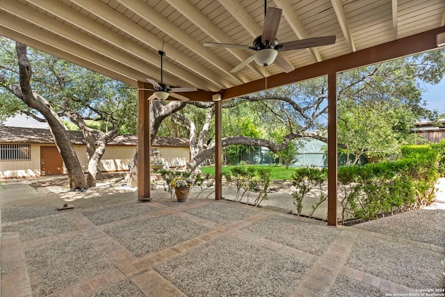 view of patio / terrace featuring ceiling fan