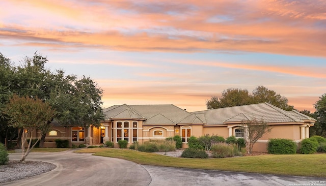 view of front of property with a lawn