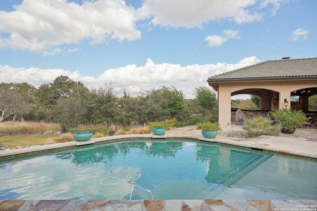 view of swimming pool with a patio area