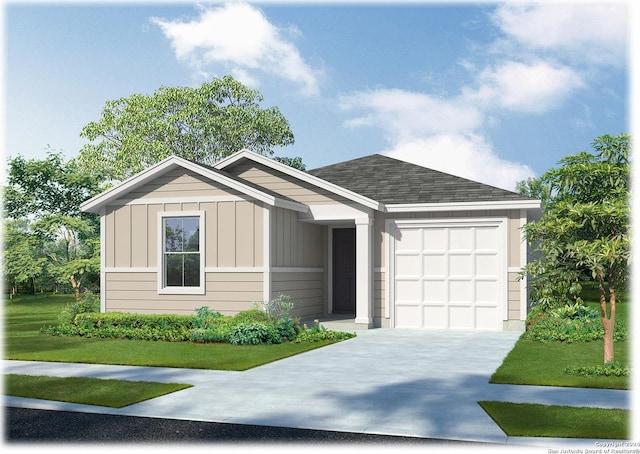 view of front of home featuring a garage and a front lawn