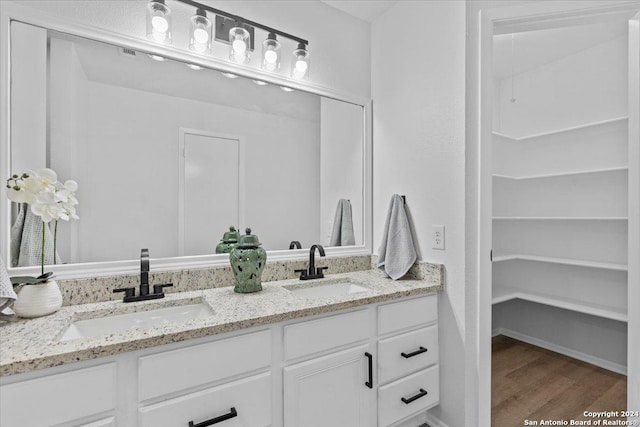 bathroom featuring vanity and wood-type flooring