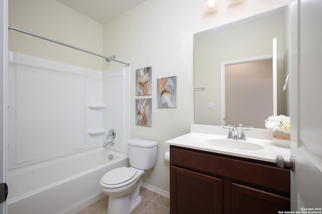 full bathroom featuring tile patterned floors, toilet, vanity, and tub / shower combination