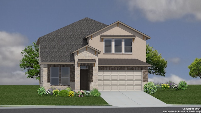 view of front facade featuring a garage and a front lawn