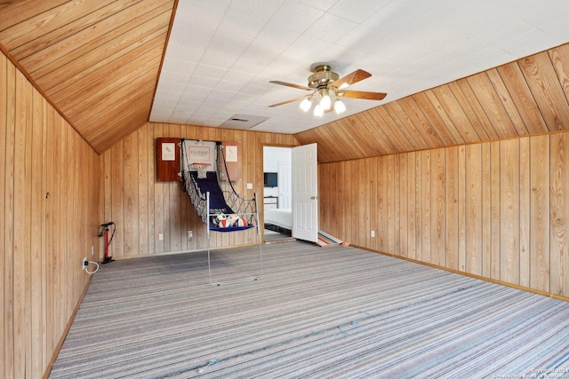 additional living space with ceiling fan and lofted ceiling