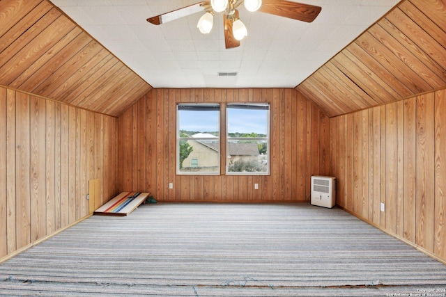 bonus room with ceiling fan, light colored carpet, and lofted ceiling