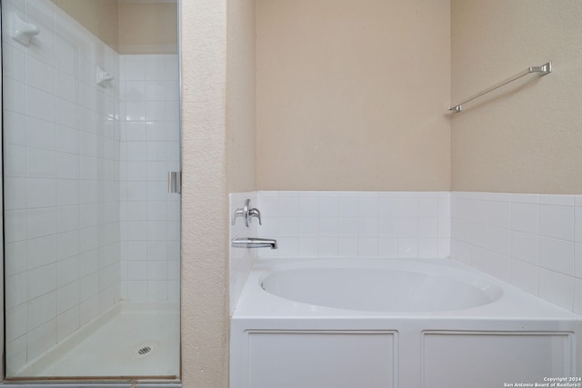 bathroom with shower with separate bathtub