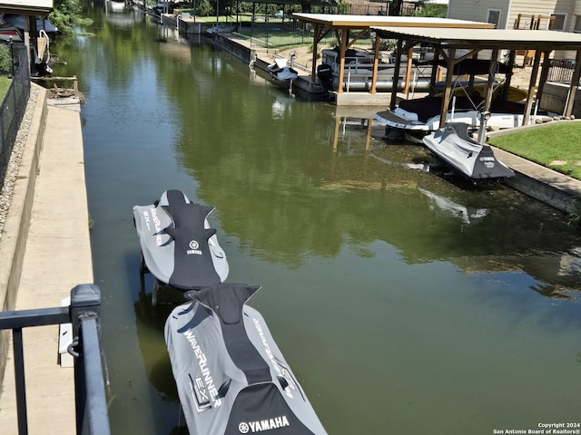 view of dock with a water view