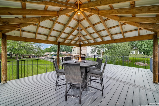 deck with a gazebo and a yard