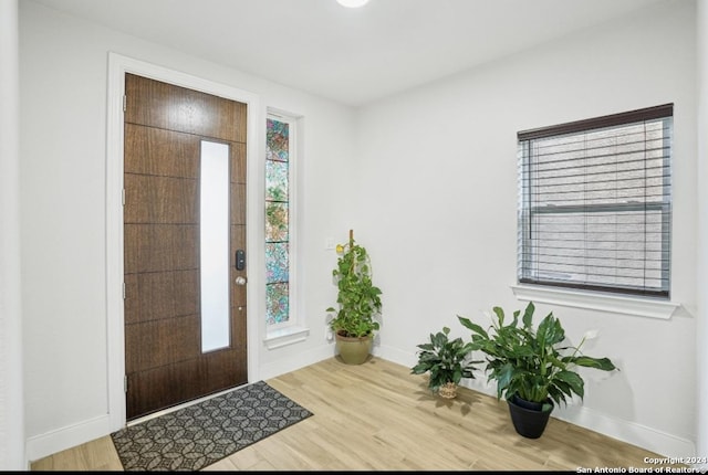 foyer entrance with light wood-type flooring