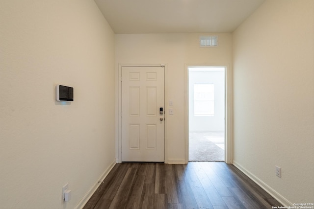 doorway to outside featuring dark wood-type flooring