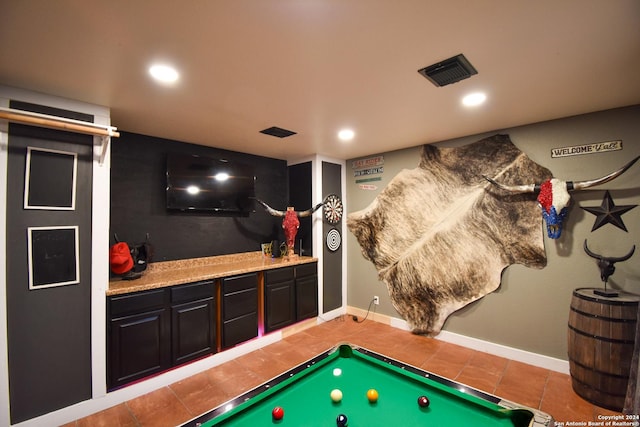 rec room featuring light tile patterned flooring and billiards