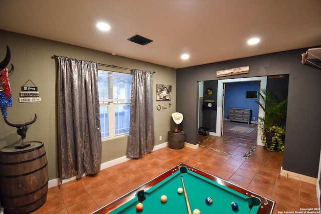 game room with tile patterned flooring and billiards