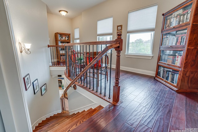 stairway with wood-type flooring