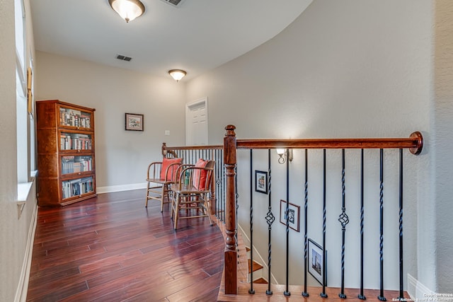 interior space with dark wood-type flooring