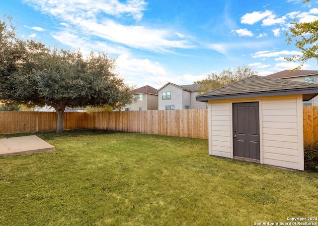 view of yard with a storage unit