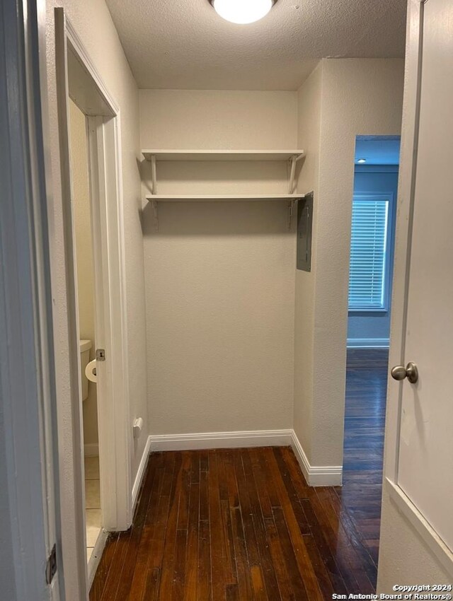 walk in closet featuring dark wood-type flooring