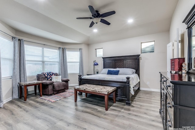 bedroom featuring ceiling fan and light hardwood / wood-style floors