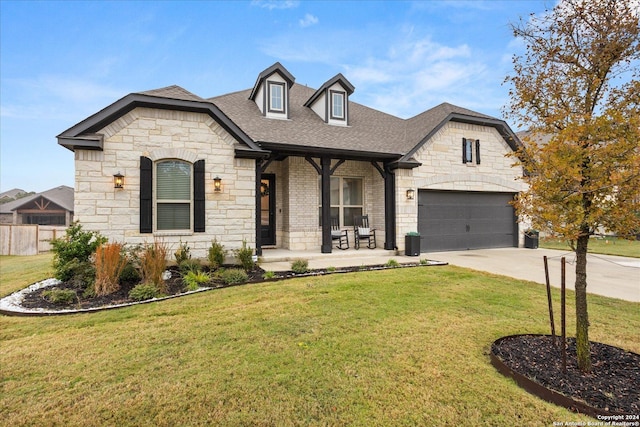 view of front facade featuring a front yard and a garage