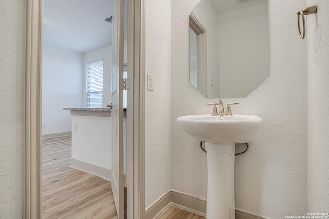 bathroom with hardwood / wood-style floors and sink