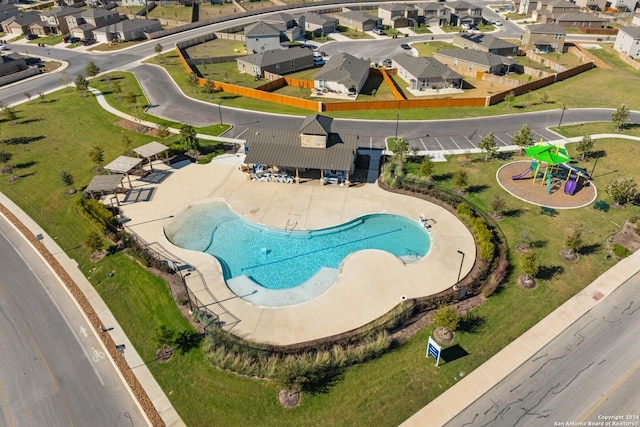 drone / aerial view with a residential view