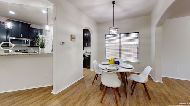 dining space with light hardwood / wood-style floors