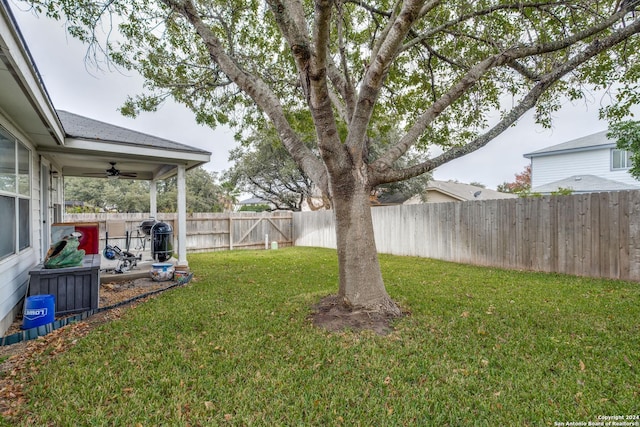 view of yard featuring ceiling fan