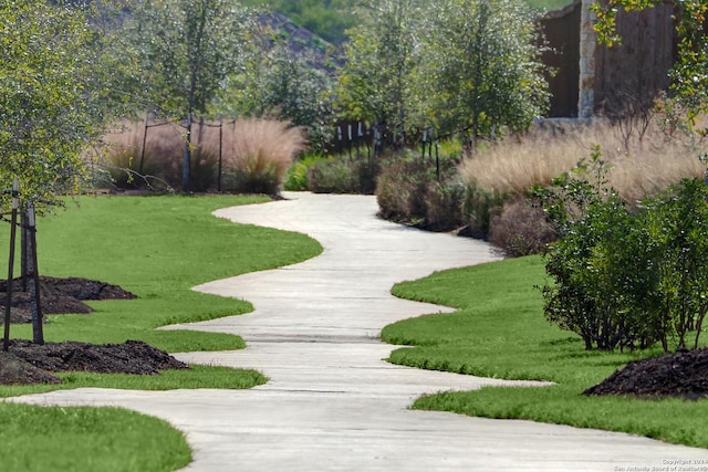 view of property's community featuring a lawn