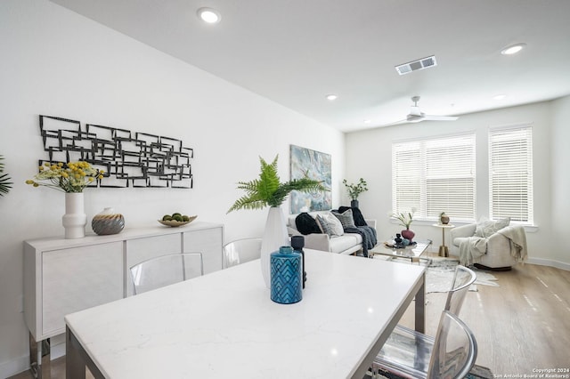 719 E Locust St Unit 2103, San Antonio, TX 78212 - dining room with wood finished floors, ceiling fan, recessed lighting, and baseboards