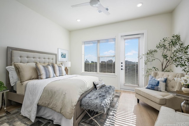 719 E Locust St Unit 2103, San Antonio, TX 78212 - bedroom with access to exterior, wood finished floors, recessed lighting, and ceiling fan