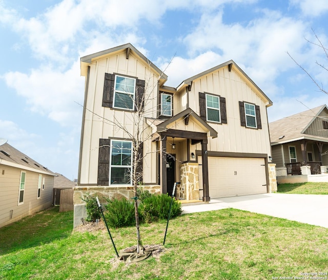 view of front facade with a front lawn and a garage