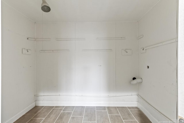 bathroom with hardwood / wood-style flooring