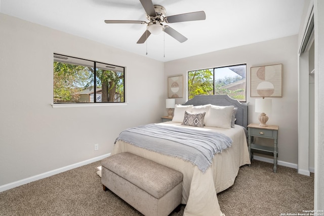 bedroom with carpet flooring and ceiling fan