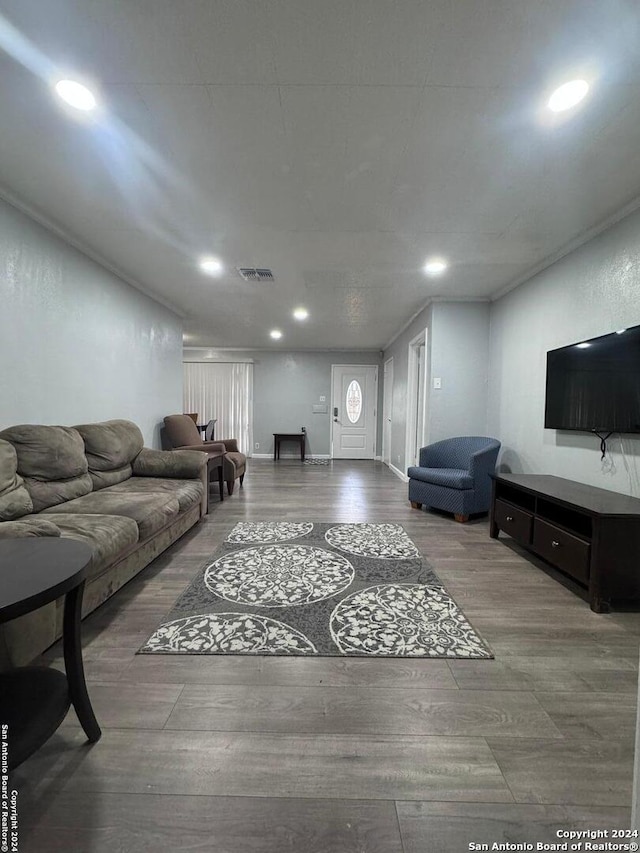 living room with hardwood / wood-style flooring