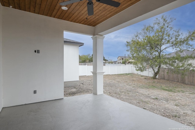 view of patio featuring ceiling fan