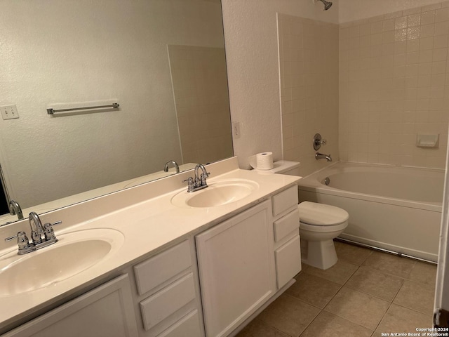 full bathroom with tile patterned flooring, vanity, toilet, and shower / bathtub combination