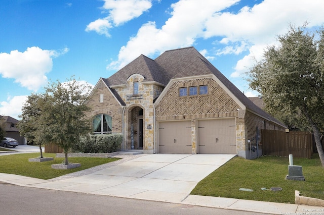 view of front of home featuring a front yard and a garage