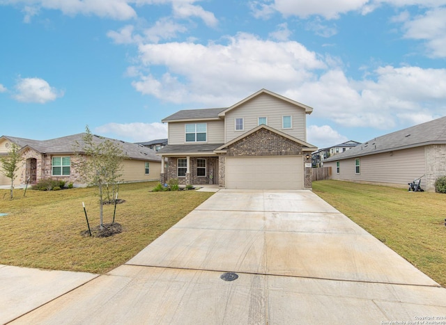 view of front facade with a front yard and a garage