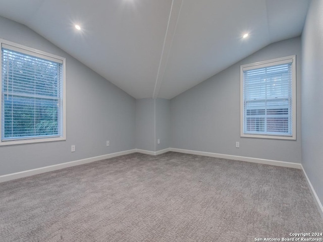 additional living space with light carpet and lofted ceiling