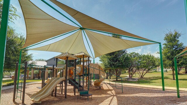 view of jungle gym with a yard