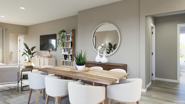 dining room with light hardwood / wood-style flooring and a wealth of natural light