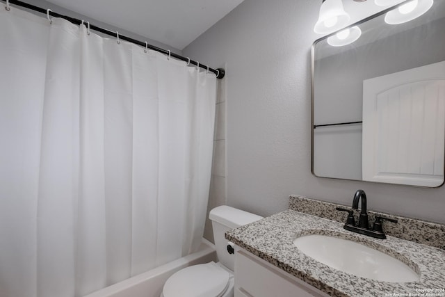 full bathroom featuring vanity, toilet, and shower / bath combo with shower curtain