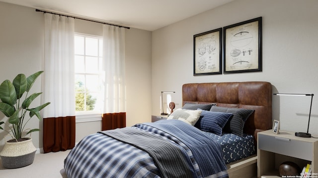 carpeted bedroom featuring multiple windows