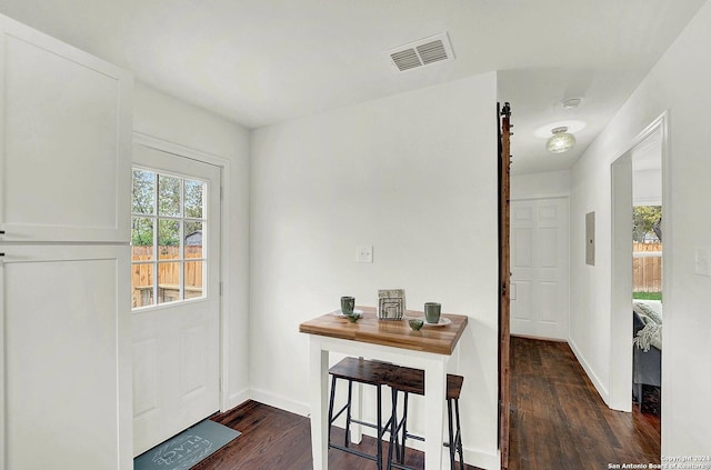 entryway with dark hardwood / wood-style flooring