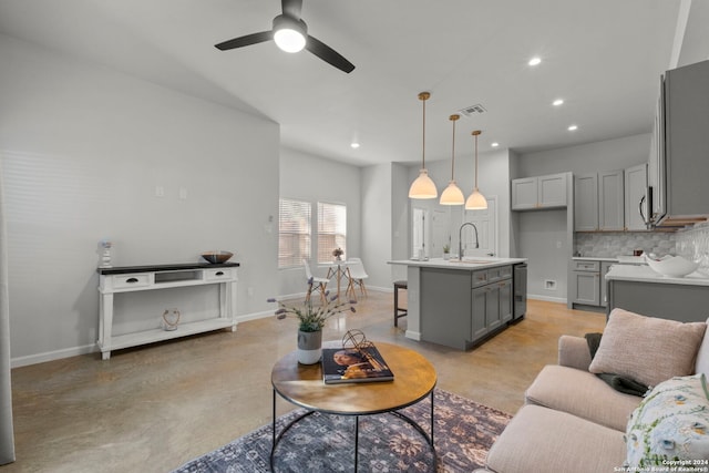 1002 Morningside Dr Unit 6, Terrell Hills, TX 78209 - living room featuring ceiling fan and sink
