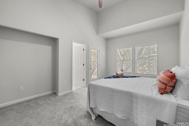 1002 Morningside Dr Unit 6, Terrell Hills, TX 78209 - bedroom with a towering ceiling, light colored carpet, and ceiling fan